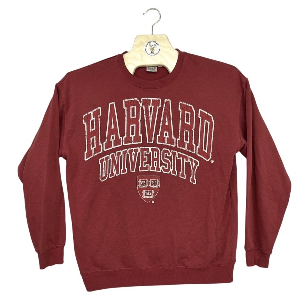 Harvard University Crimson Red Crewneck‎ Sweatshirt Medium Distressed Logo